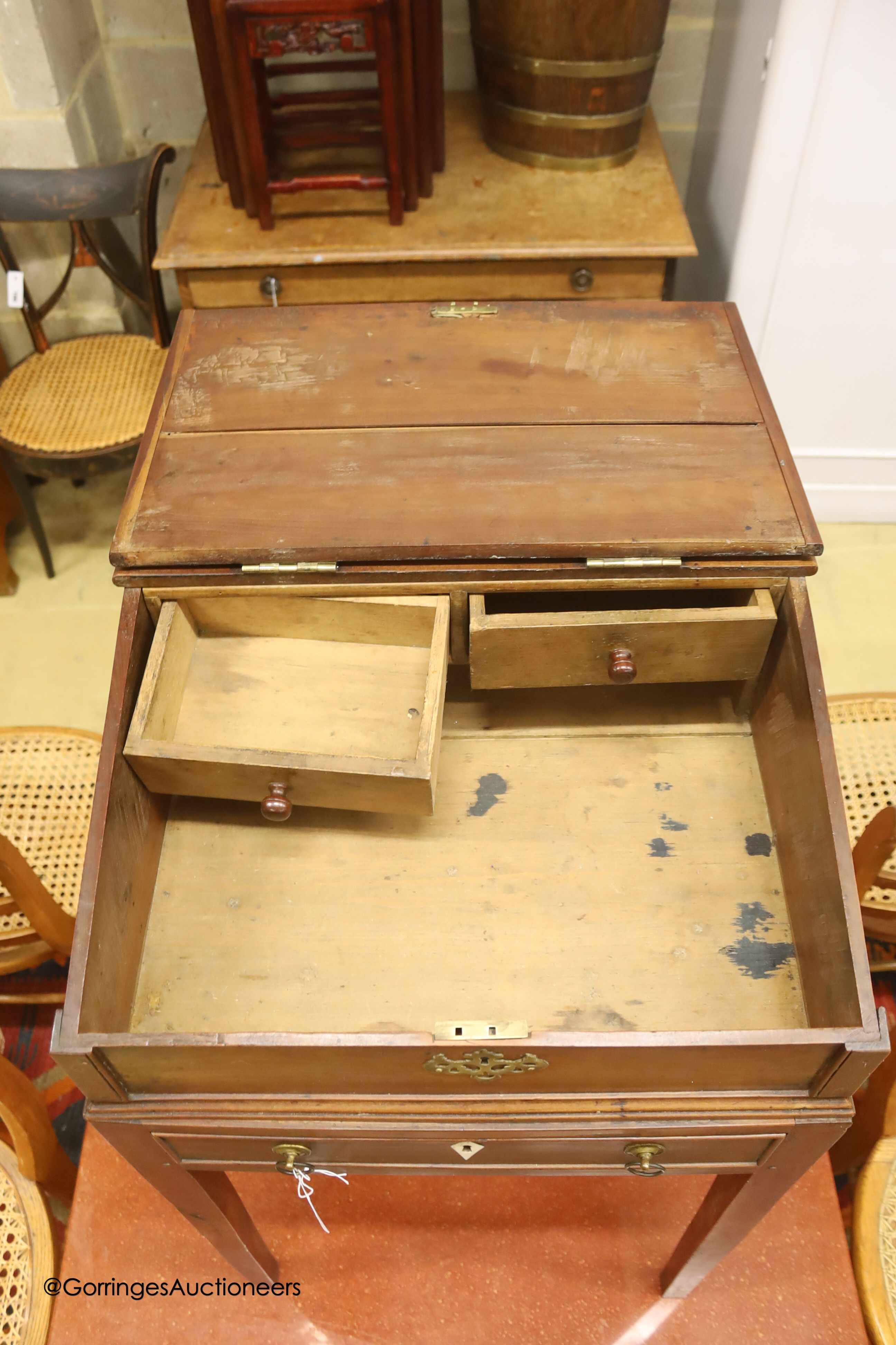 A George III mahogany clerk's desk, length 48cm, depth 47cm, height 83cm